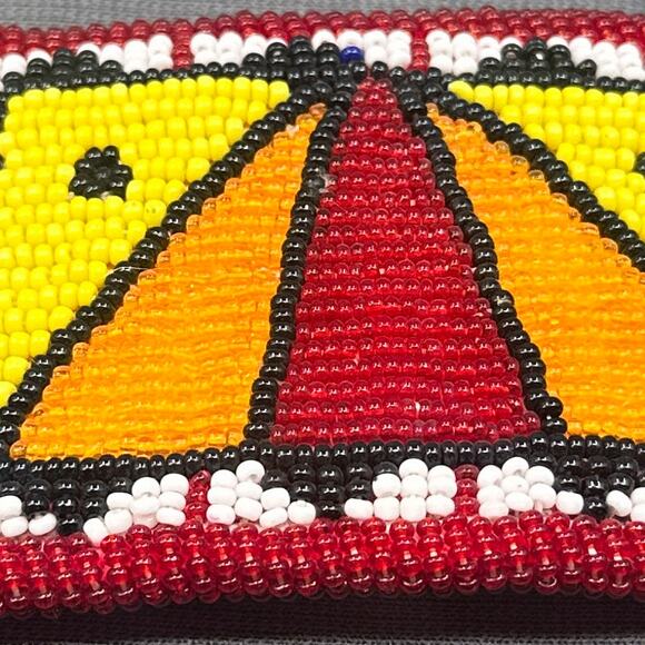 VTG Handmade Native American Beaded Belt Buckle Red Yellow Orange Pow Wow Boho - Picture 9 of 14